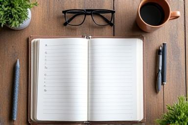 Notebook and pen resting on a rustic wooden surface, symbolizing planning